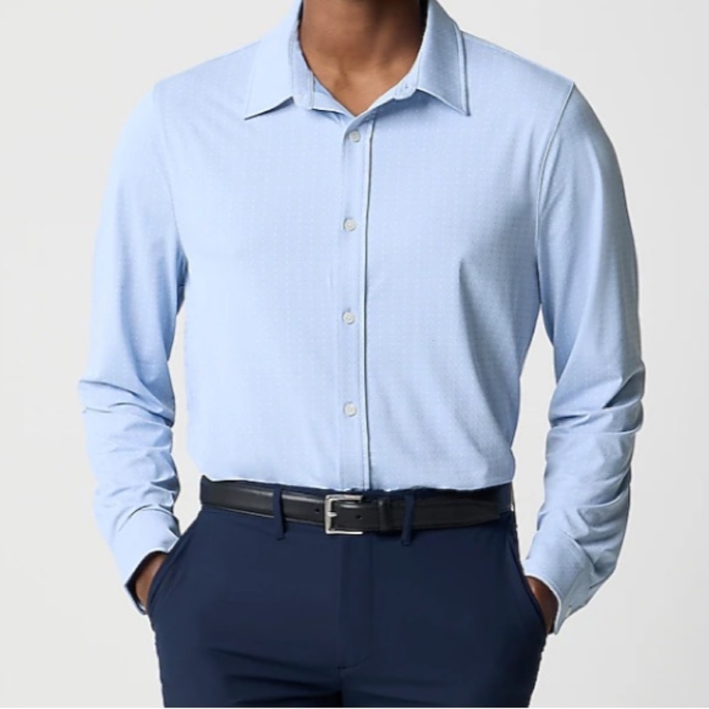 J crew Dobby all-day performance shirt White Steely Ocean Dobb